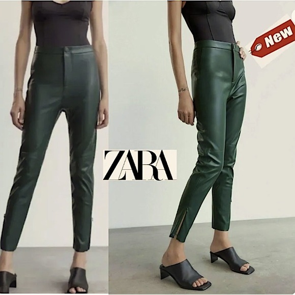 Zara Pants - New Zara Forest Green Faux Leather Skinny Legging Pants Size L Wtags green⭐️⭐️⭐️